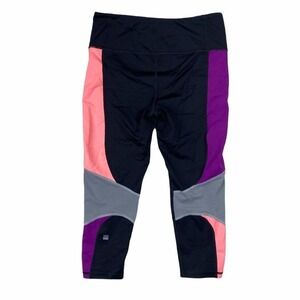 Victoria's Secret Cropped Color Block Black/Pink/Grey/Pink Mesh Leggings-Med